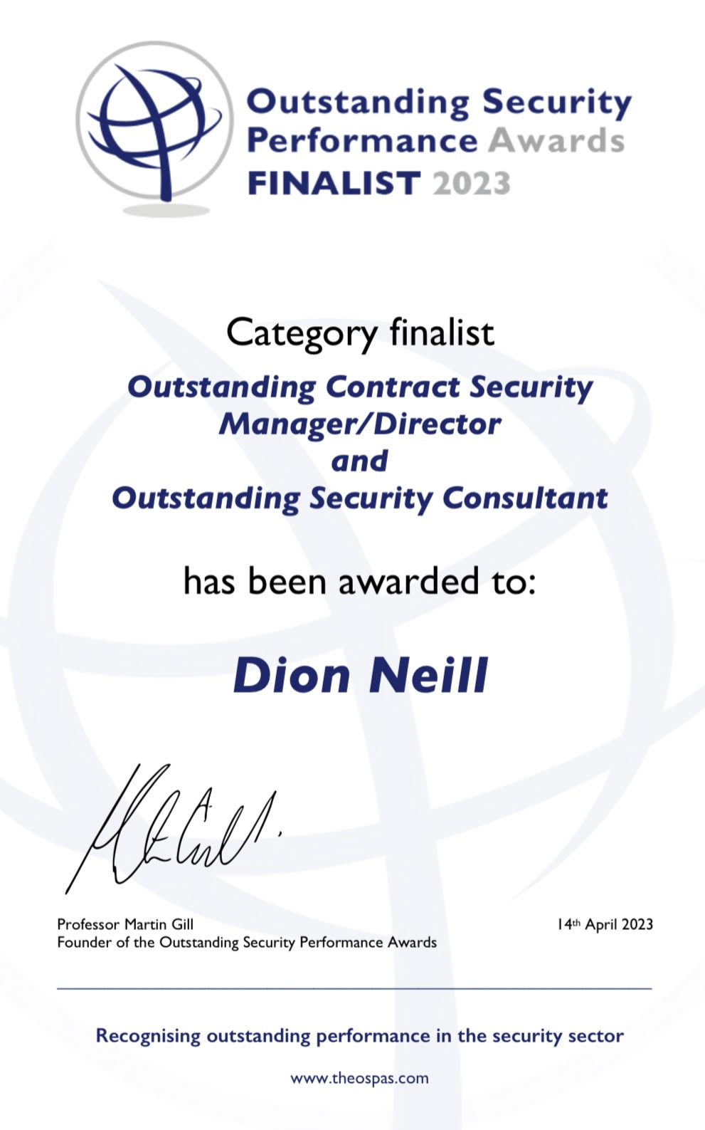 Featured image for “Dion Neill & The Neill Group (TNG), Finalists – 2023 Outstanding Security Performance Awards (OSPAS).”