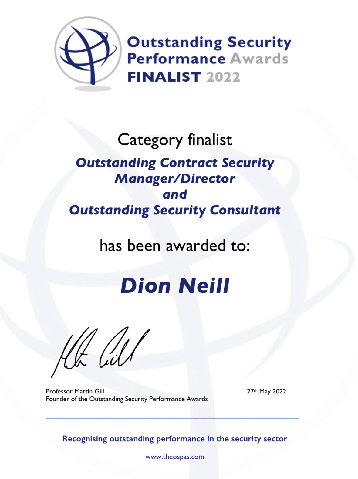 Featured image for “Dion Neill & The Neill Group (TNG), Finalists – 2022 Outstanding Security Performance Awards (OSPAS).”