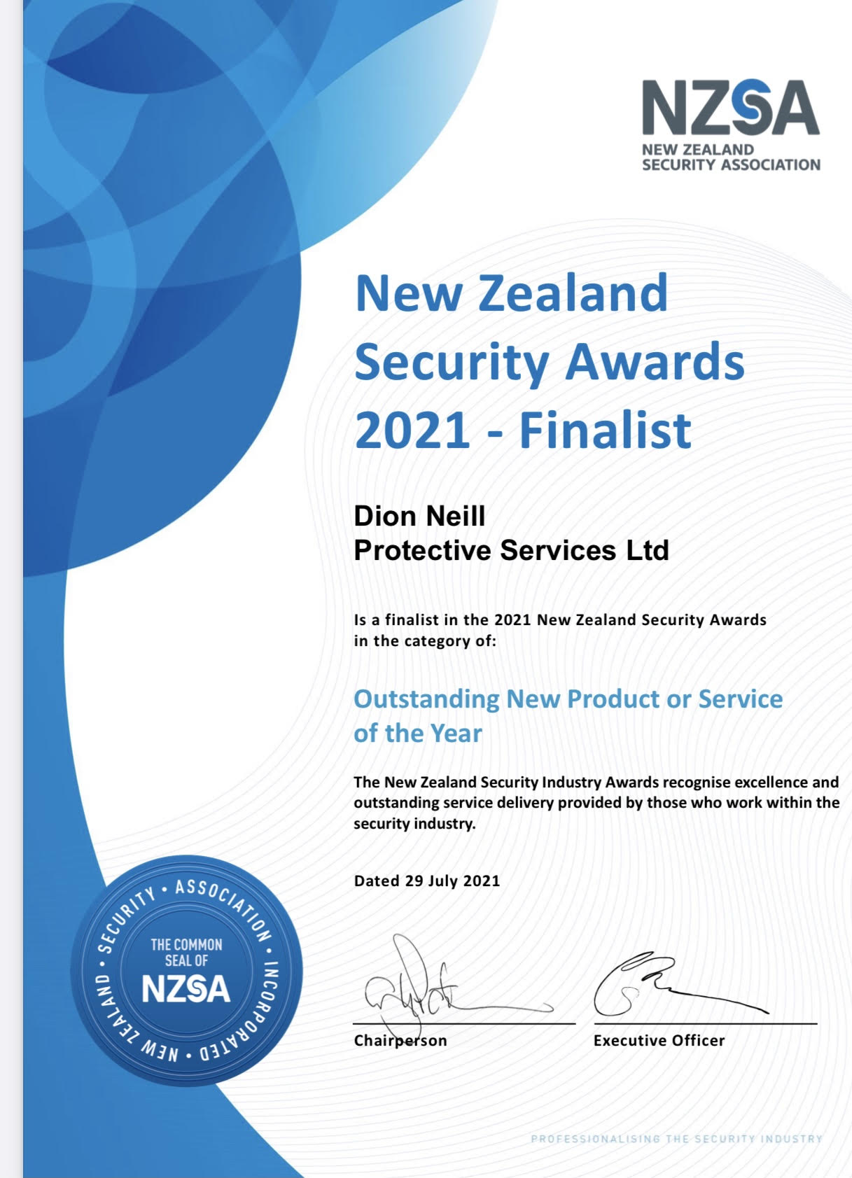 Featured image for “Dion Neill, Finalist – 2021 New Zealand Security Awards.”